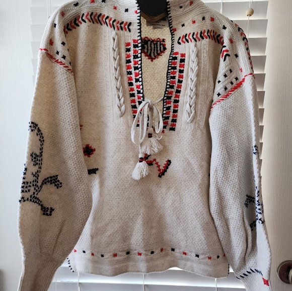 ZADIG & VOLTAIRE Amanda Embroidered Tied-neck Cashmere Jumper Sweater sz L - Picture 1 of 8